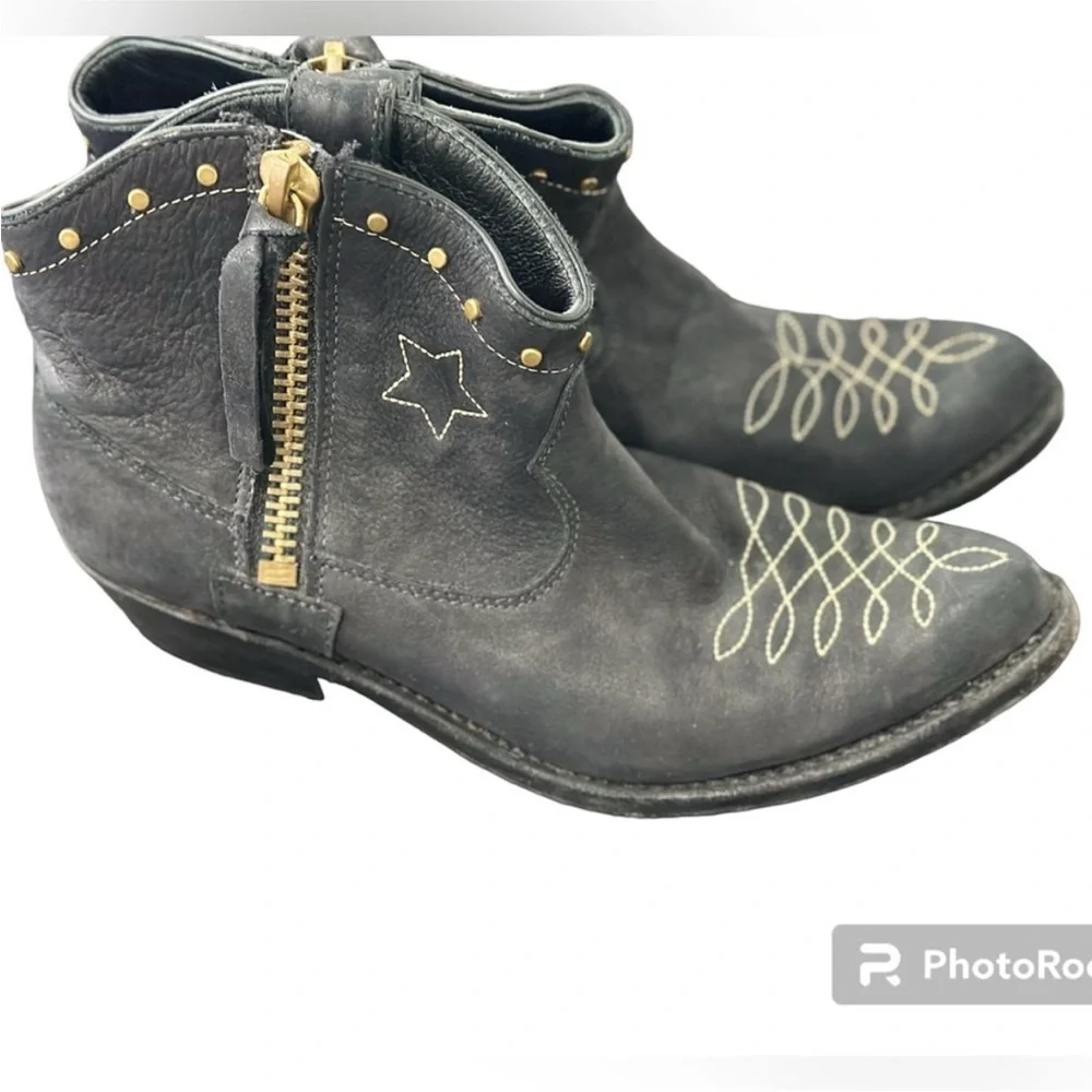 Anine Bing Size 39 8 low cowboy western boots booties black star concert H1 - Picture 4 of 9